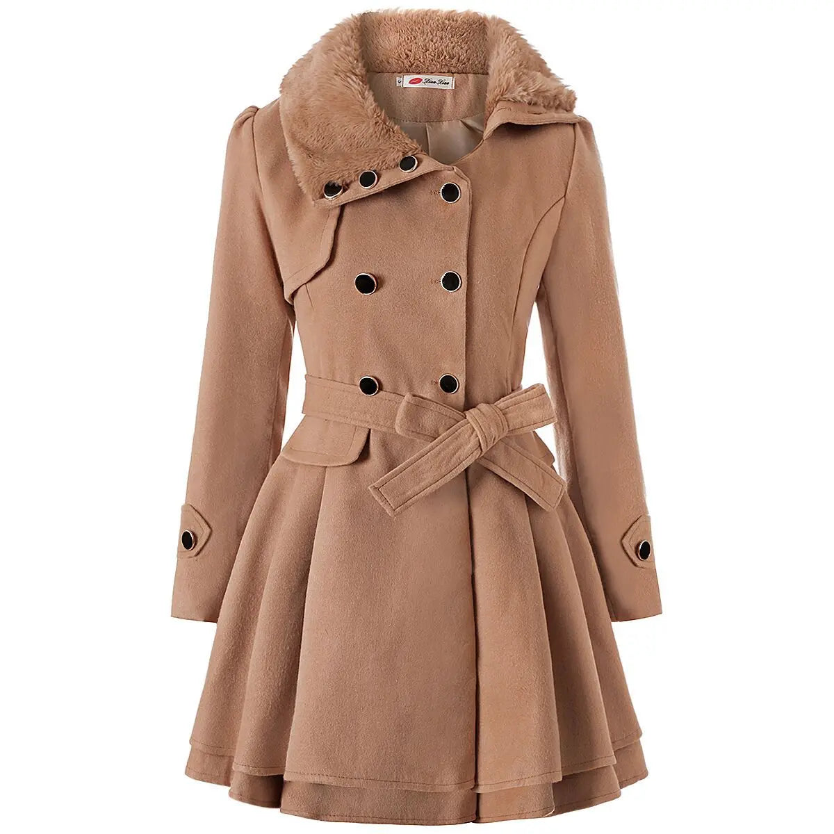 Women's Clothing Slim-fit Mid-length Woolen Coat Double-breasted Padded Coat Asemota