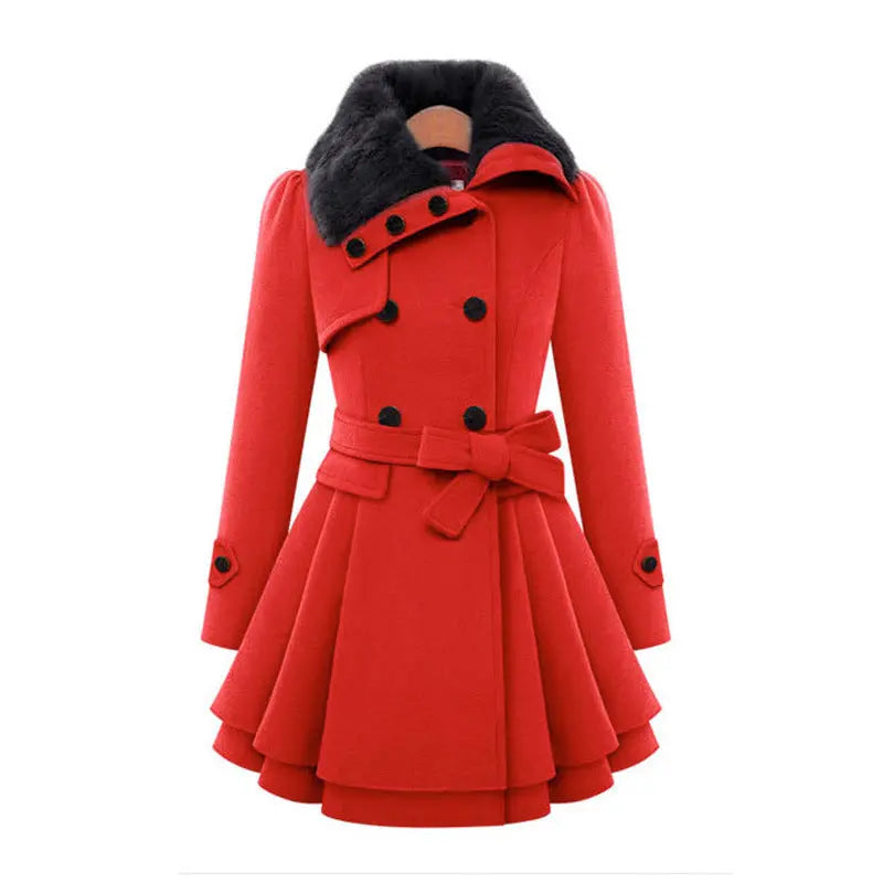 Women's Clothing Slim-fit Mid-length Woolen Coat Double-breasted Padded Coat Asemota