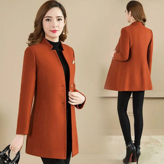 Woolen Coat Mid-length Stand Collar Coat Asemota